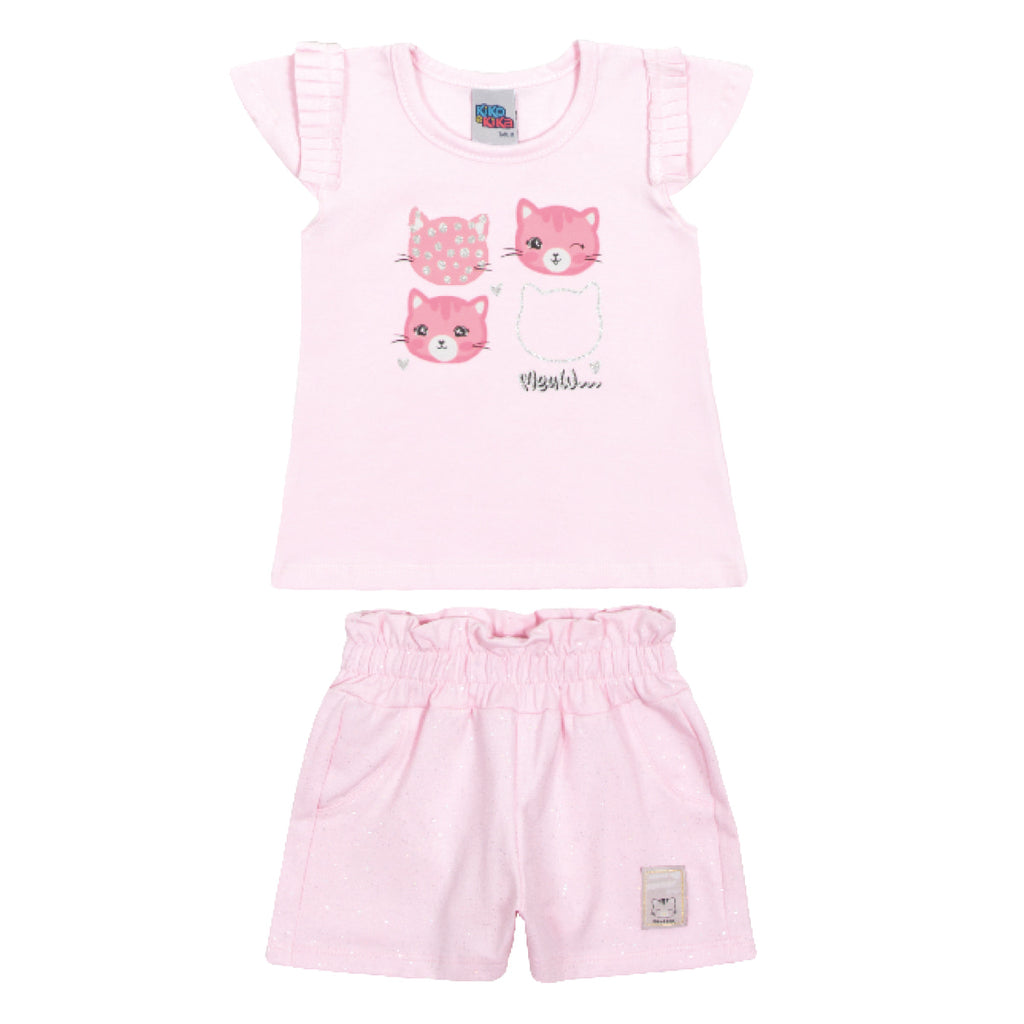 Conjunto Bebê Menina Blusa e Short Gatinha - Kiko e Kika
