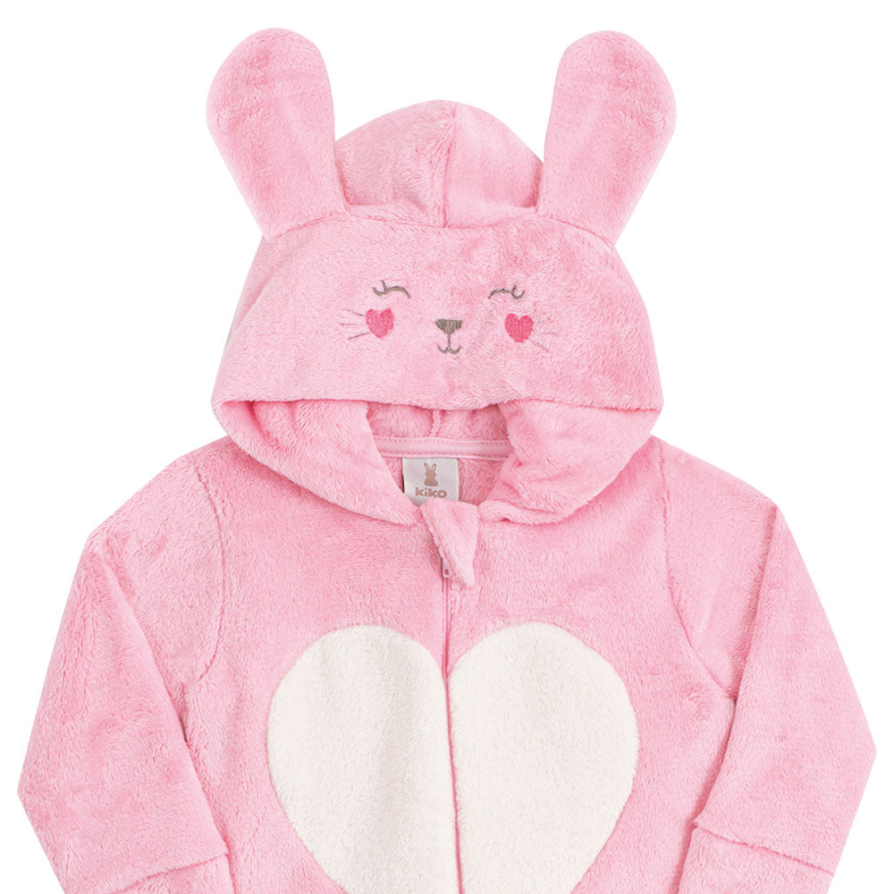 Macacão Bebê Menina em Fleece Com Capuz Coração - Kiko Baby