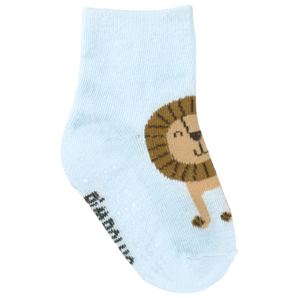 Meia Antiderrapante Bebê Menino 21-25 Azul Leão - Pimpolho