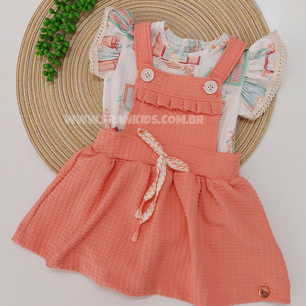 Conjunto Bebê Salopete e Body Jacquard Estampado - Kiki Xodó