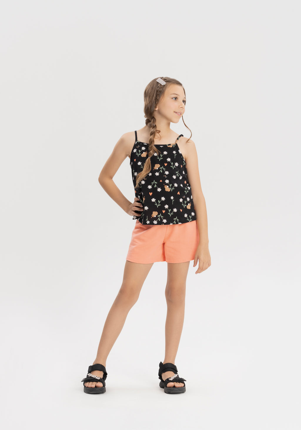 Conjunto Infantil Menina Regata e Short Flores - Alakazoo