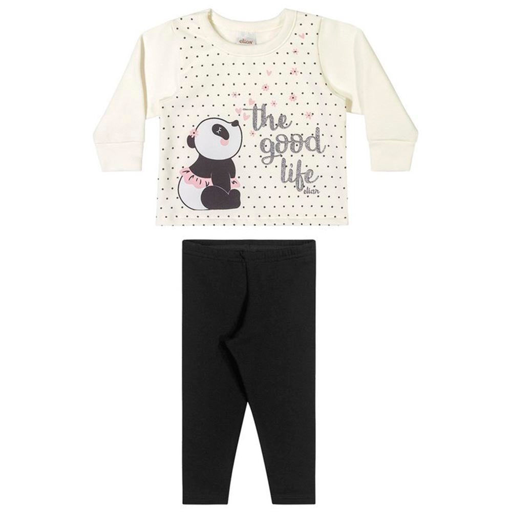 Conjunto Blusão Moletom Peluciado Panda e Legging Molecotton - Elian