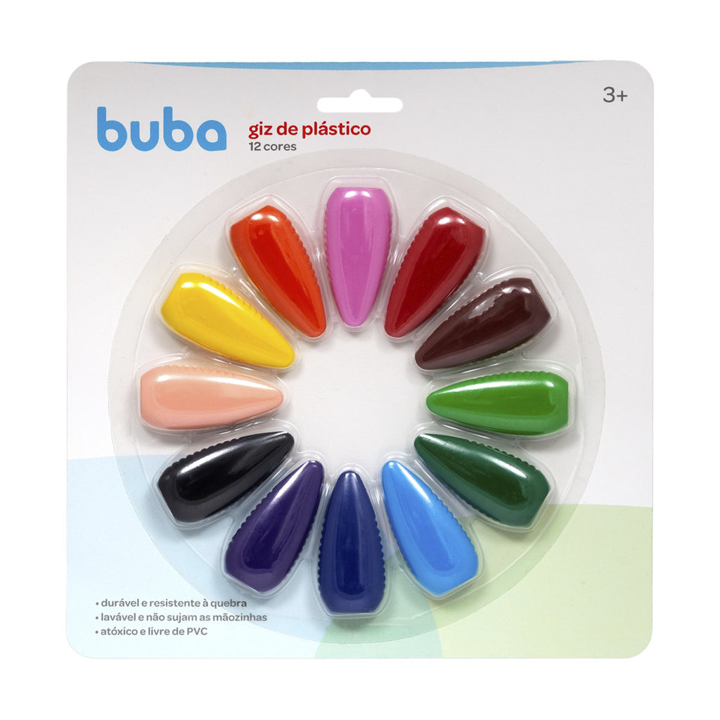 Giz de Plástico Infantil 12 Cores - Buba