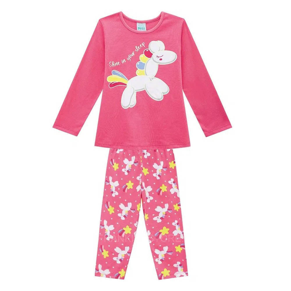 Pijama Infantil em Meia Malha Brilha no Escuro Rosa - Kyly