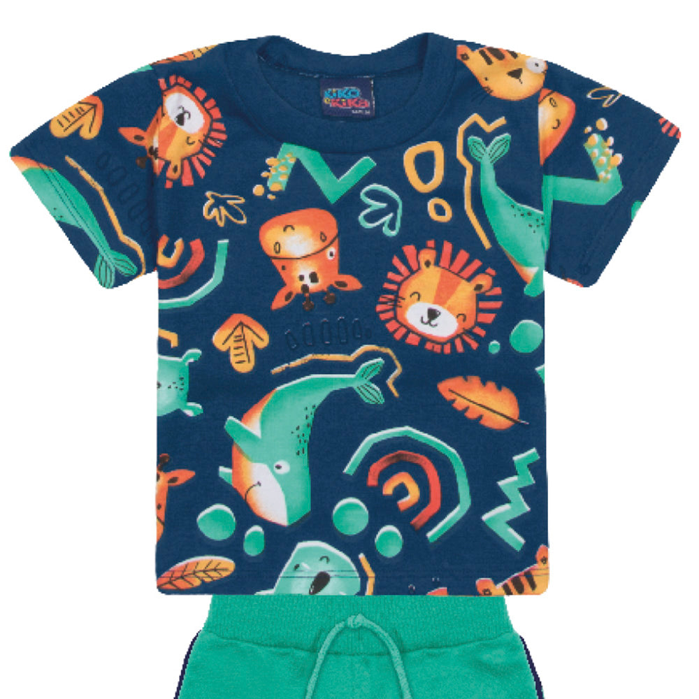 Conjunto Bebê Menino Camiseta Bermuda Safári - Kiko e Kika