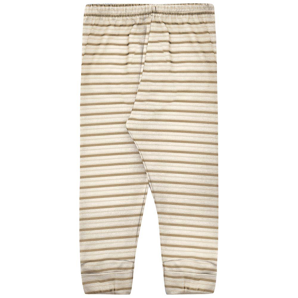 Calça Bebê C/ Vira Pé em Suedine Bege Listras - Kiko Baby