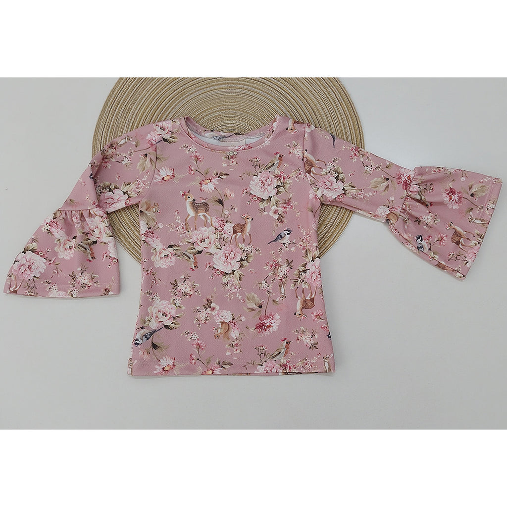 Jardineira em Malha Linho e Blusa em Jacquard Estampado - Kiki Xodó