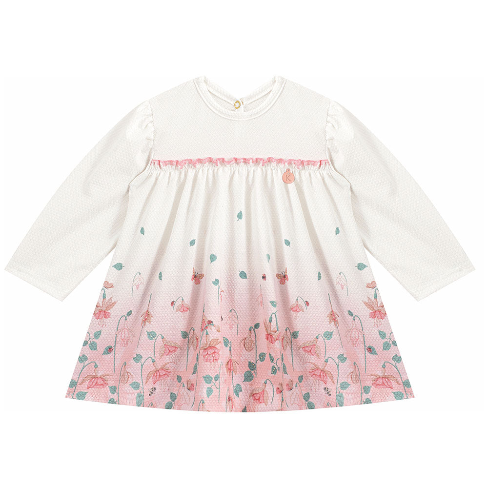 Vestido Bebê Manga Longa Floral Borboletas - Kiki Xodó