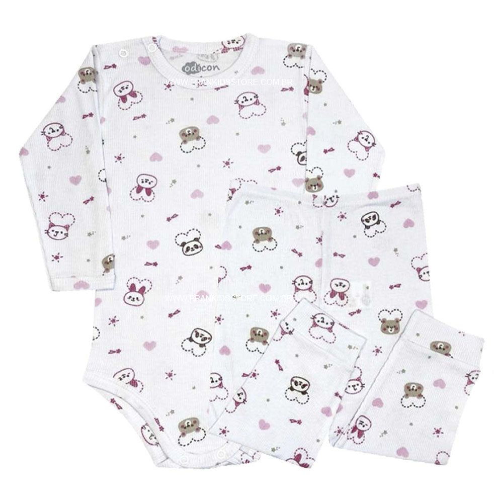 Conjunto Pijama Canelado Body e Calça Corações - Odicon