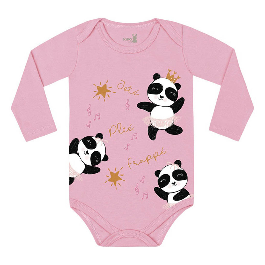 Body Manga Longa Bebê Menina Panda Bailarina - Kiko Baby