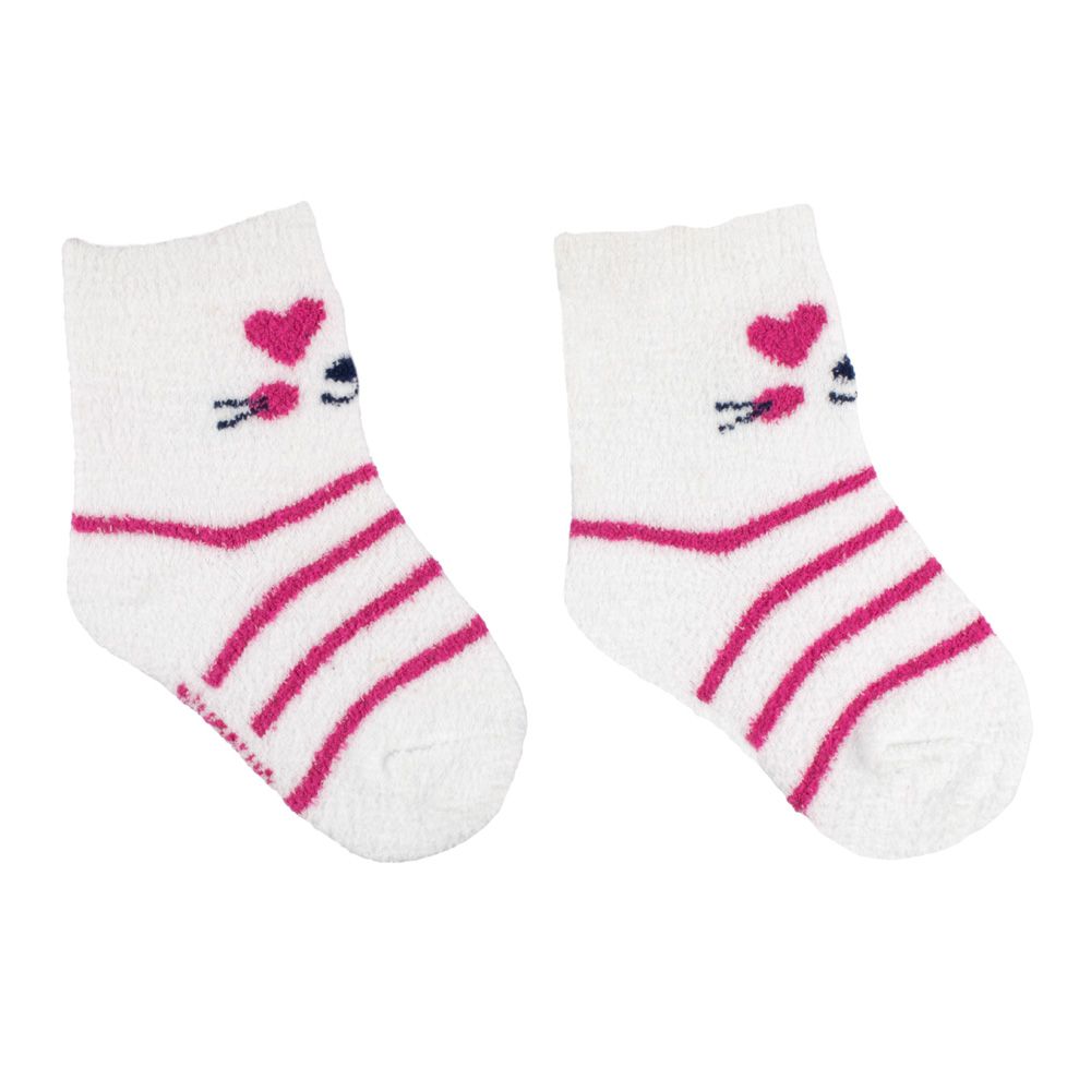 Meia Felpuda Bebê Menina 21-25 Branca Gatinha - Pimpolho