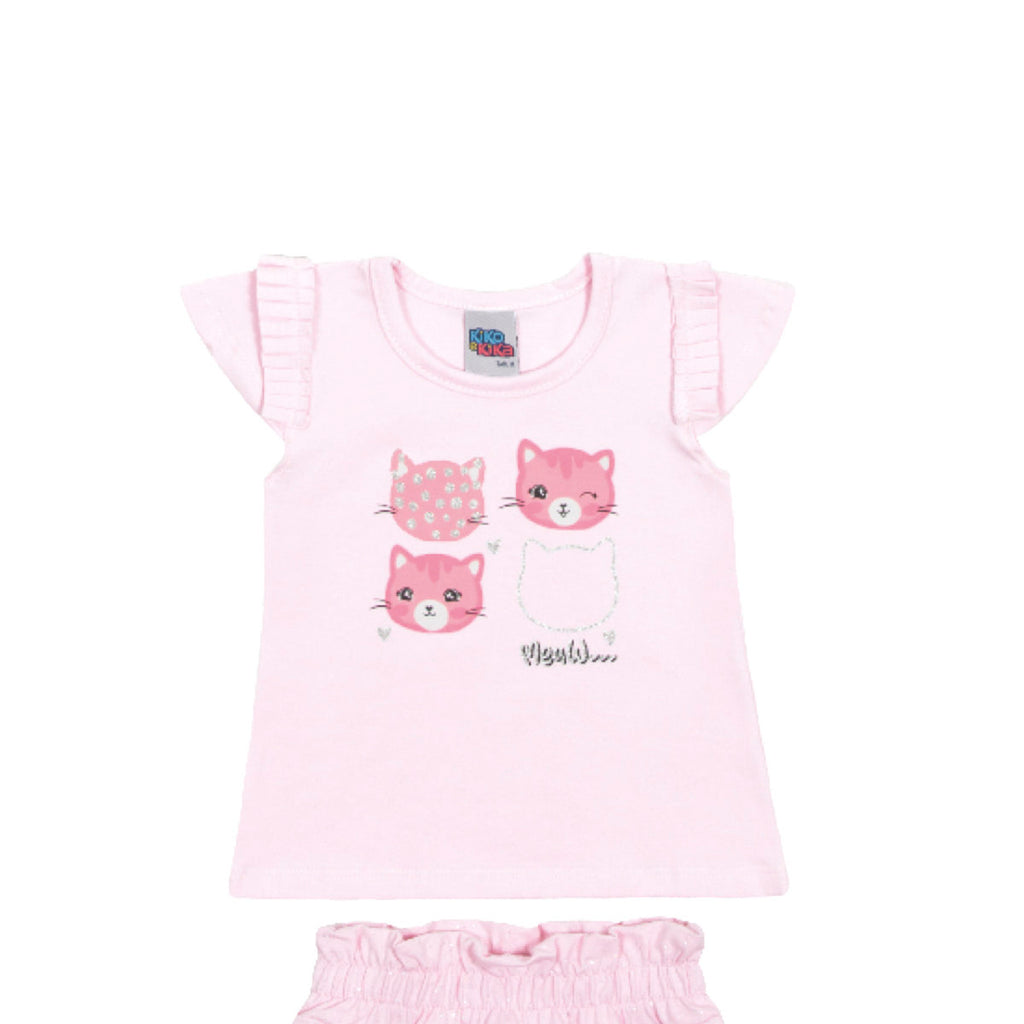Conjunto Bebê Menina Blusa e Short Gatinha - Kiko e Kika