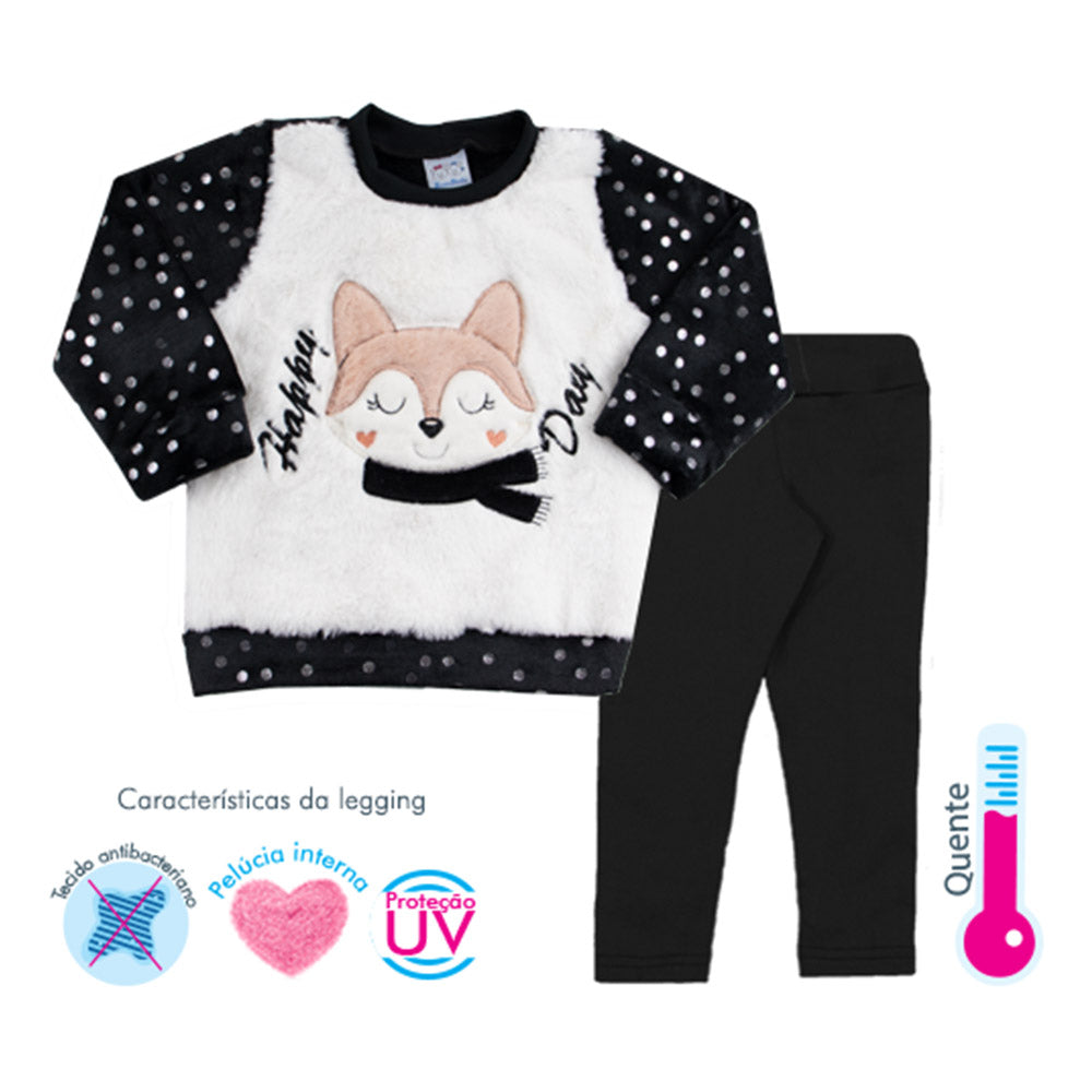 Conjunto Bebê Casaco em Fleece e Legging Térmica - Rosebud