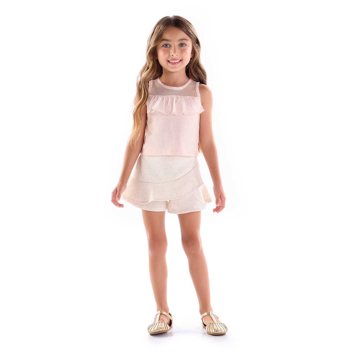 Conjunto Infantil Blusa Jacquard e Short Saia Moletinho - Kiki Xodó