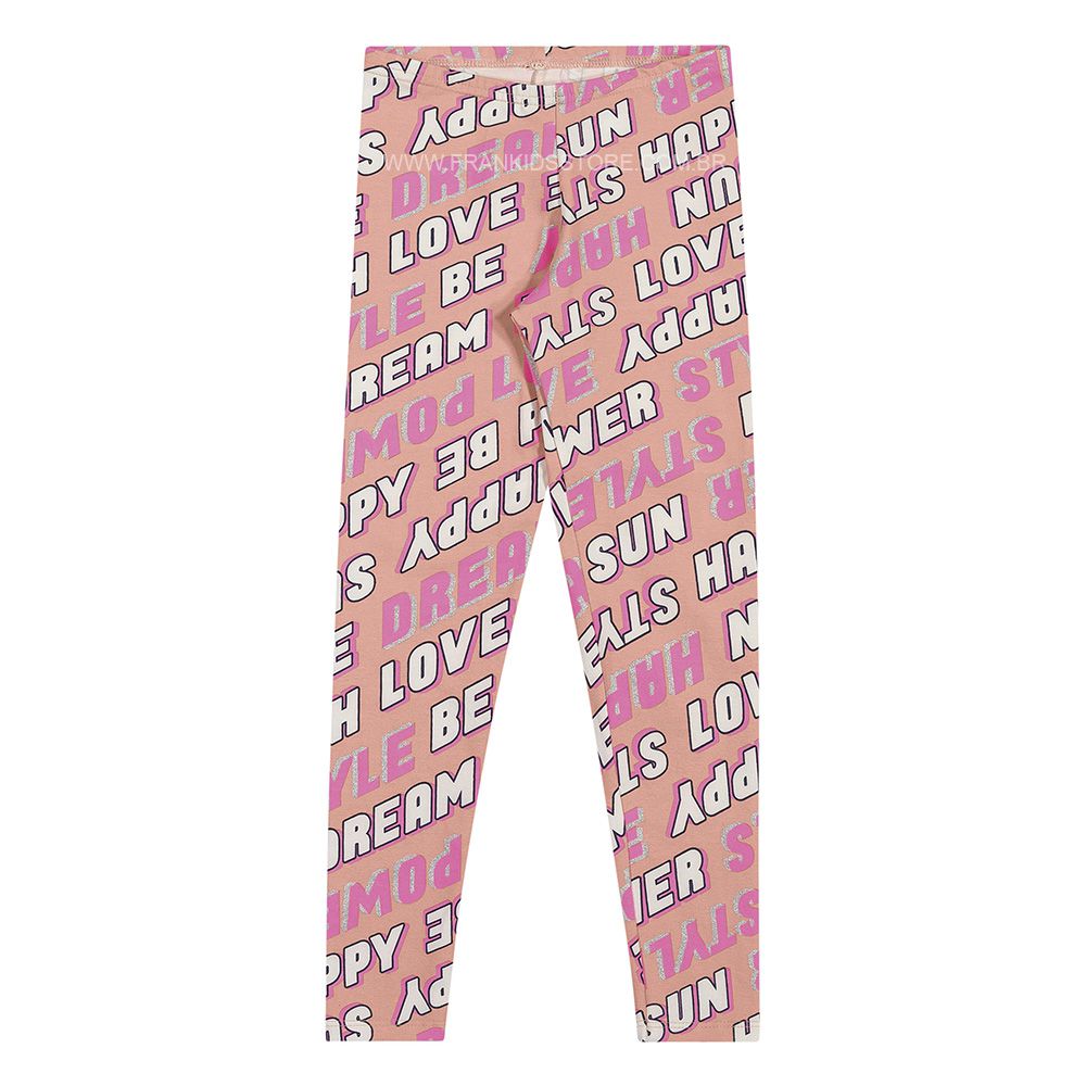 Calça Legging em Cotton Leve Estampada Rosa Letras - Elian