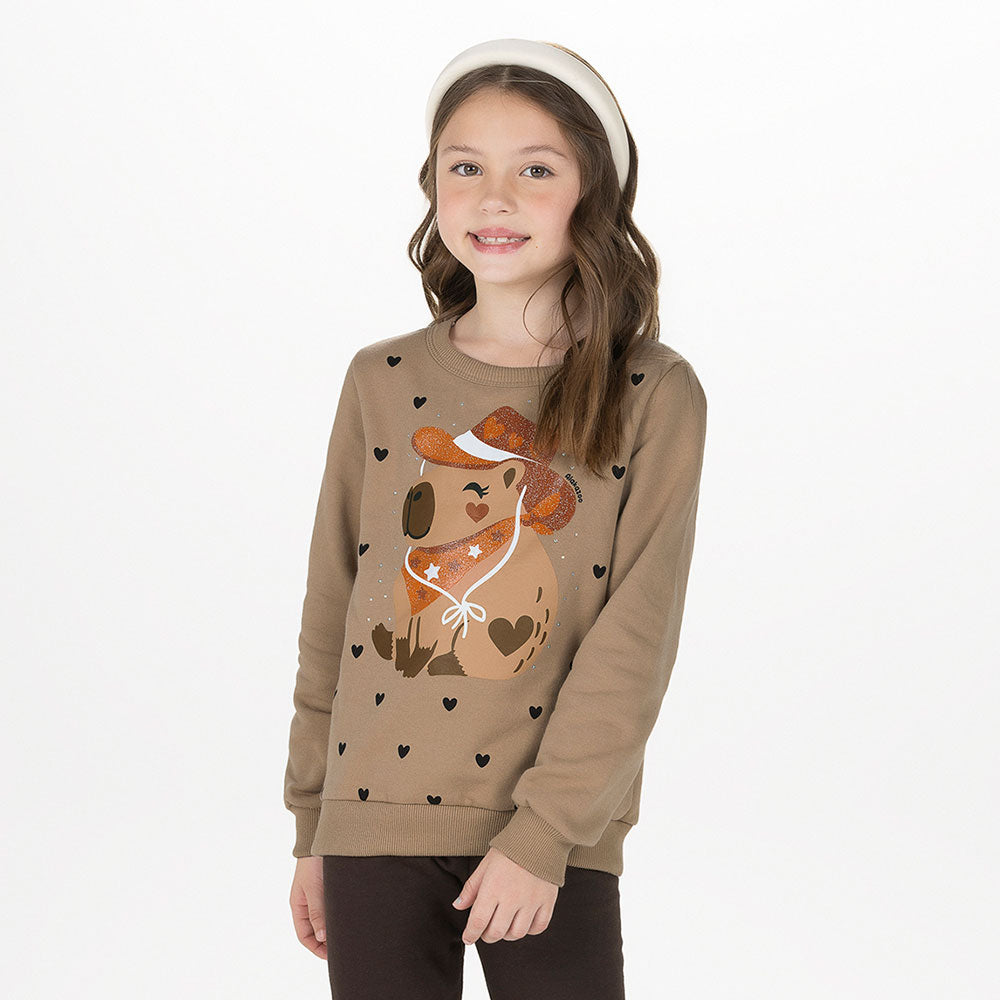 Conjunto Menina Moletom Molecotton Peluciado Capivara - Alakazoo