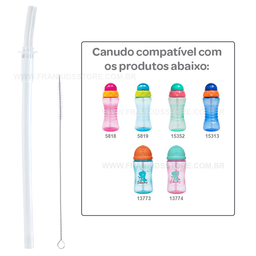 Canudo Com Escova Para Garrafa Fresh e Dino Patinete - Buba