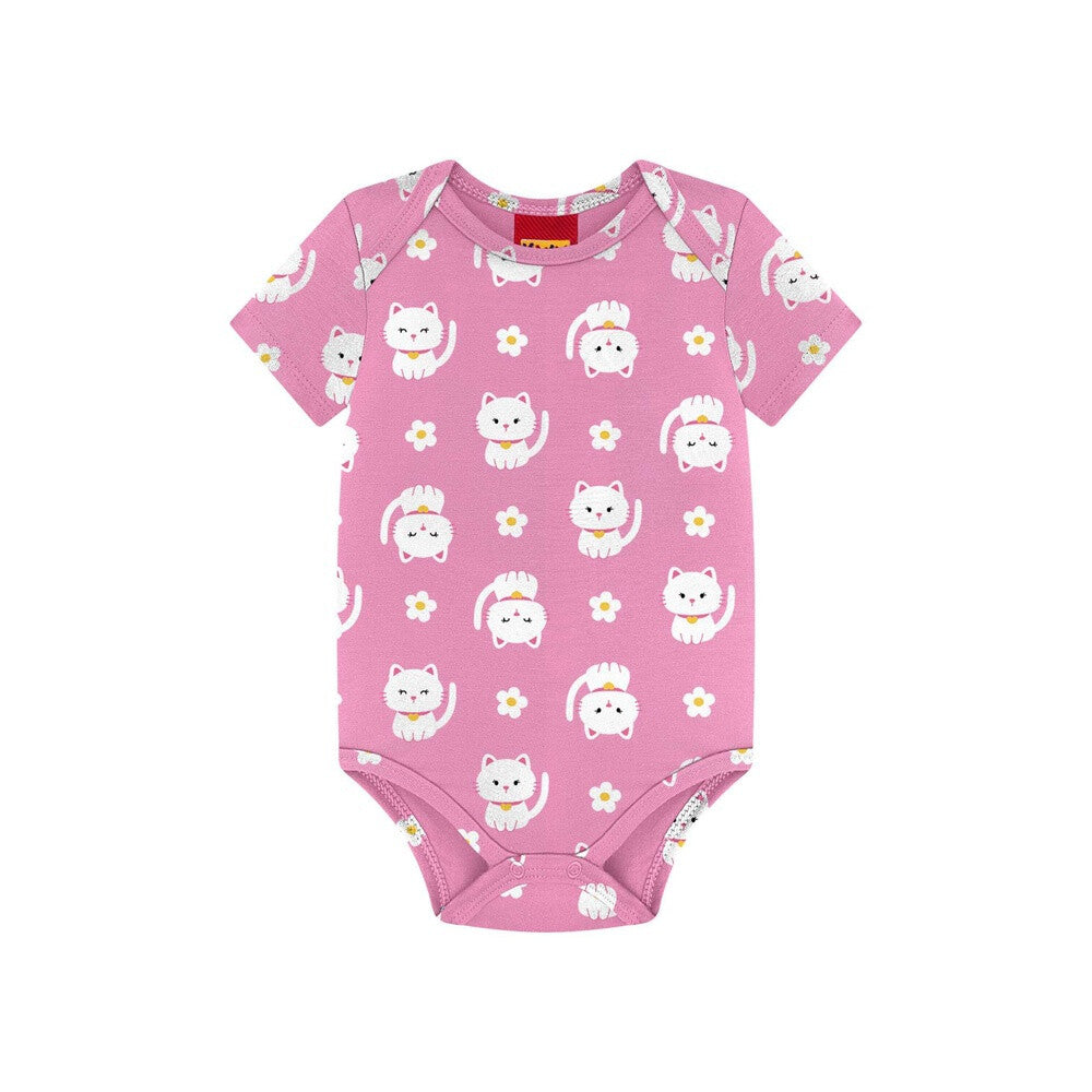 Body Manga Curta Bebê Menina Gatinhas - Kyly