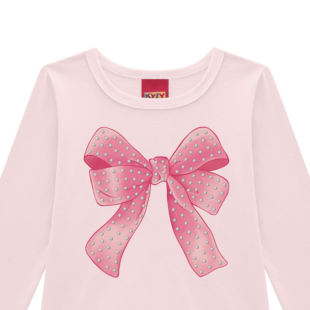 Blusa Infantil Menina Manga Longa Meia Malha Laço - Kyly