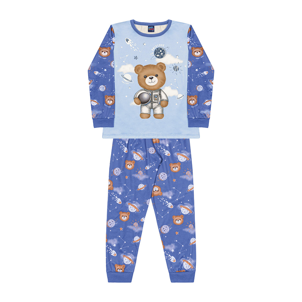 Pijama Infantil Menino em Malha Peluciada Urso - Kiko e Kika