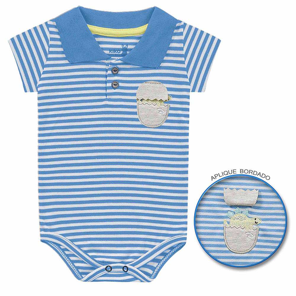 Body Polo em Suedine Com Aplique Bordado Dino - Kiko Baby
