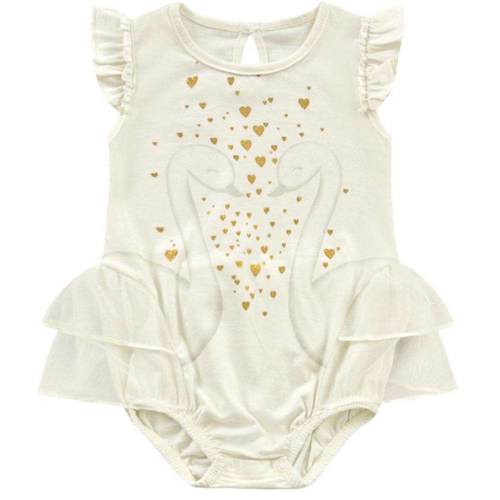 Macaquinho Meia Malha Com Tule Cisne - Kiko Baby