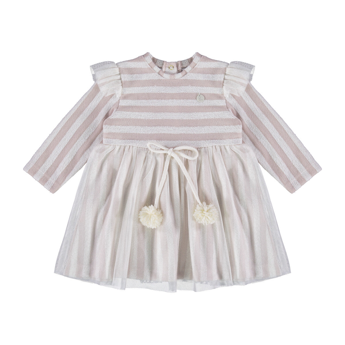 Vestido Bebê Manga Longa Malha Listrada e Tule - Kiki Xodó