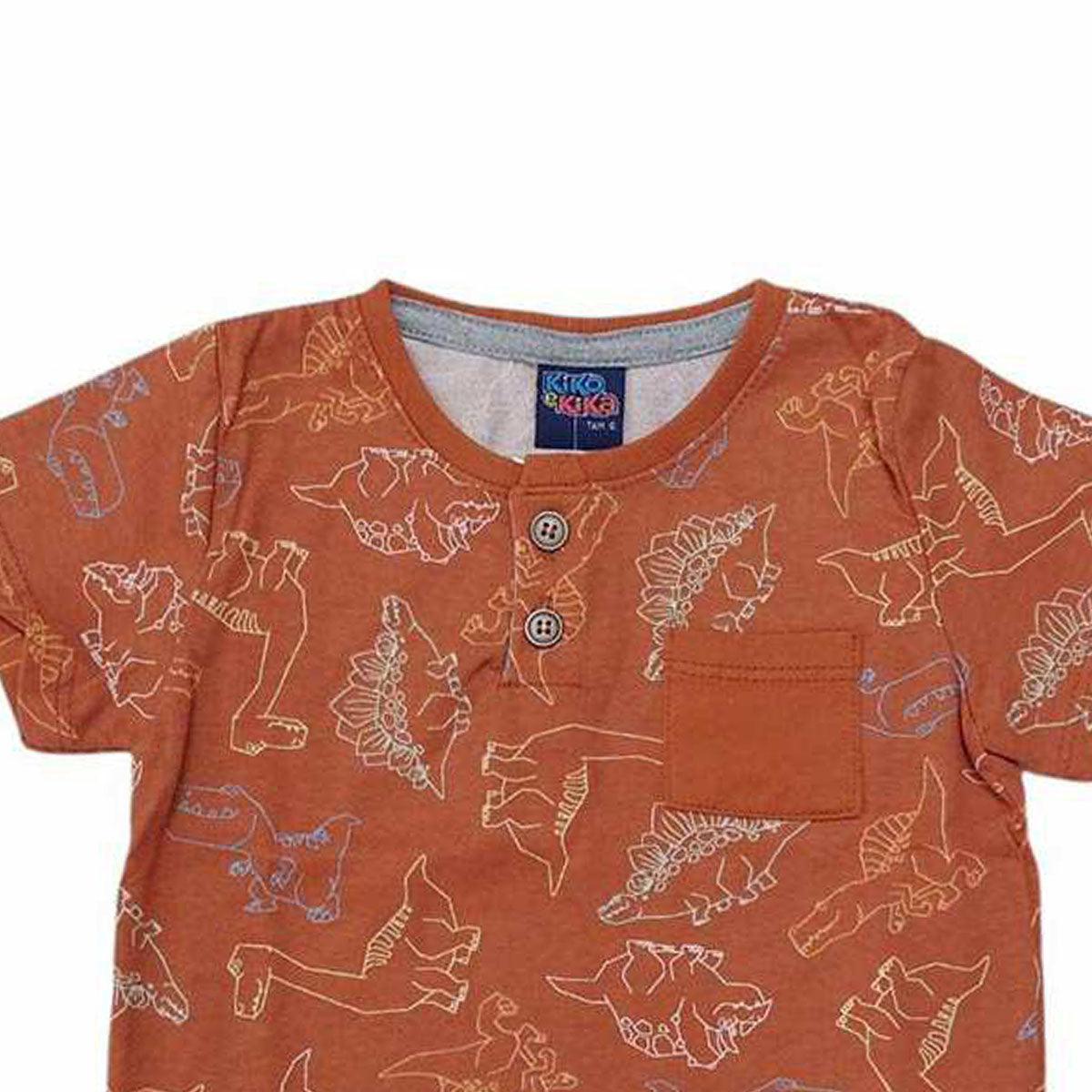 Camiseta Meia Malha Bebê Dinos Marrom - Kiko e Kika