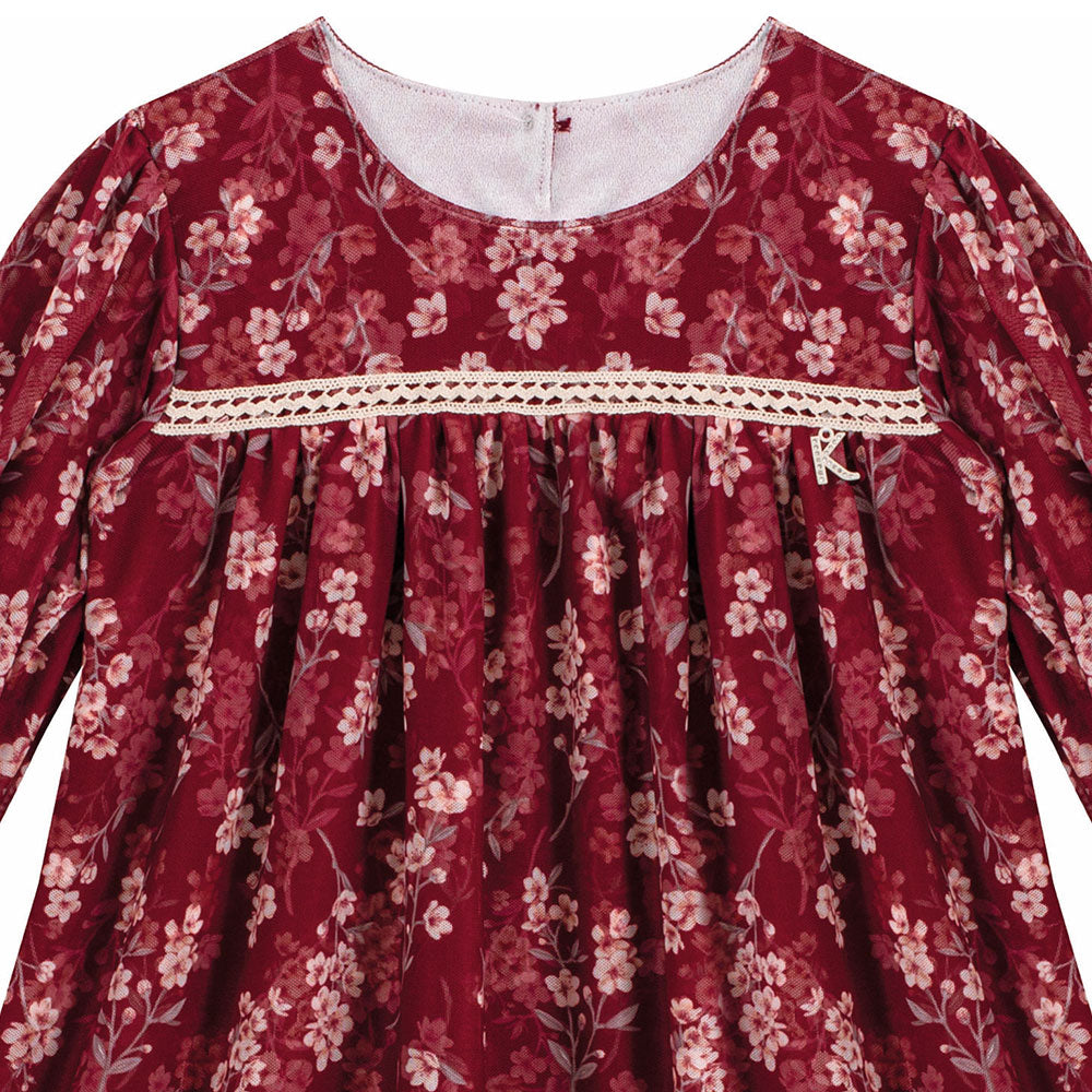 Vestido Infantil Manga Longa Floral  - Kiki Xodó