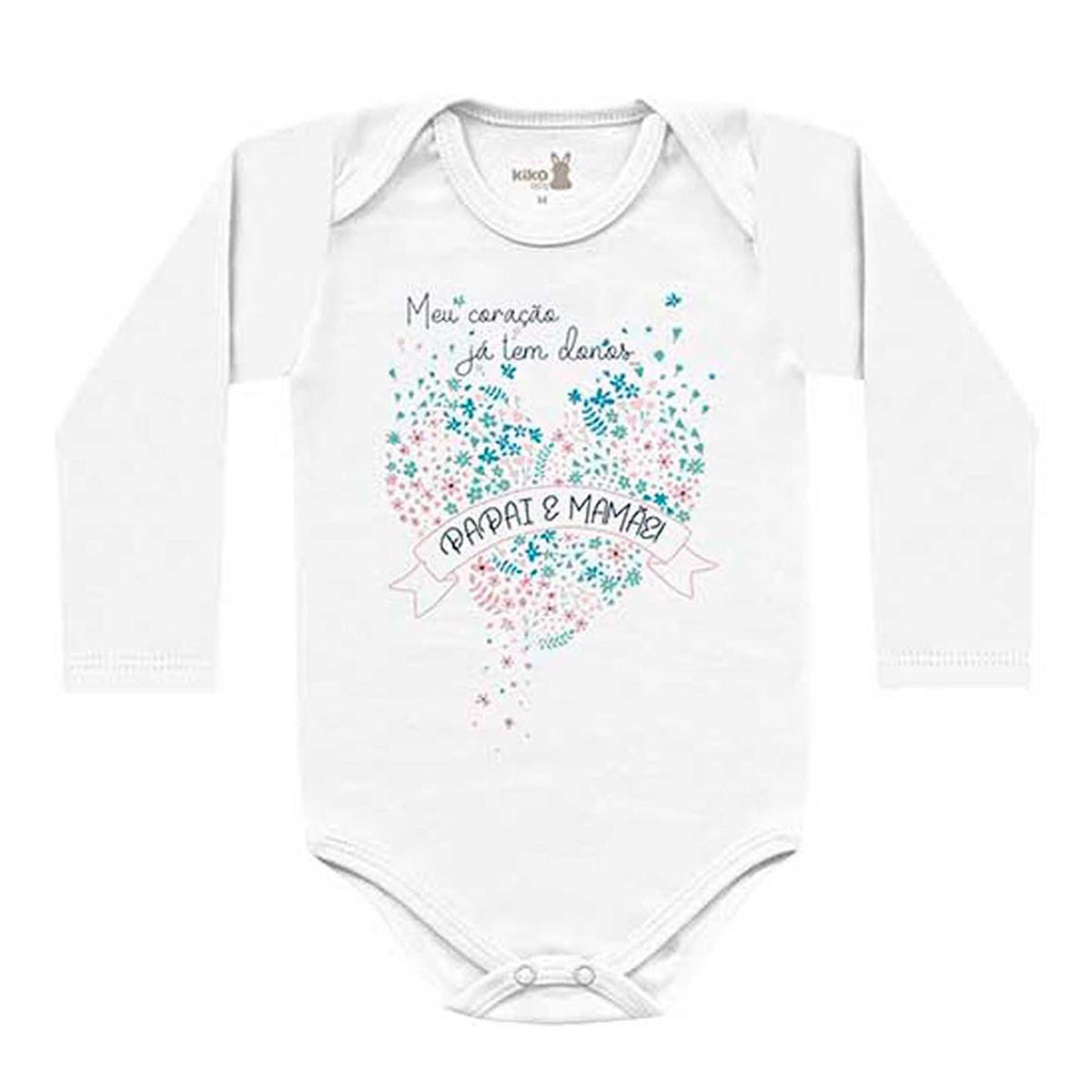 Body Manga Longa Bebê Menina Coração Papai Mamãe - Kiko Baby
