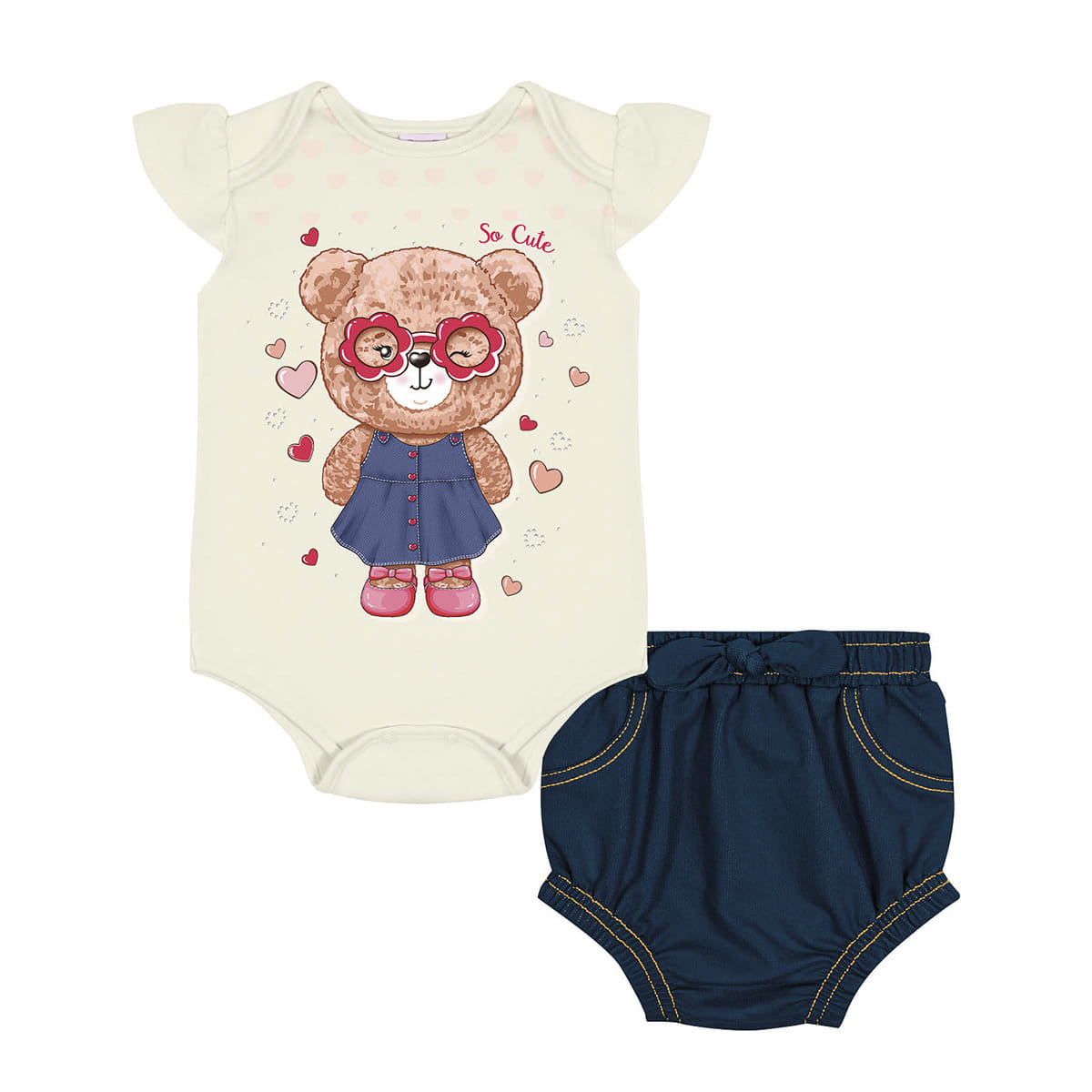 Conjunto Bebê Body e Short Menina Ursinha - Cinti