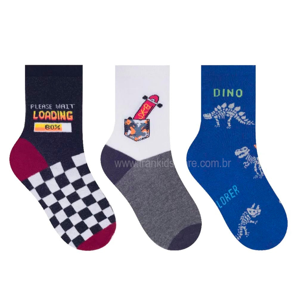 Kit 3 Pares Meia Cano Alto Infantil Menino Loading - Selene