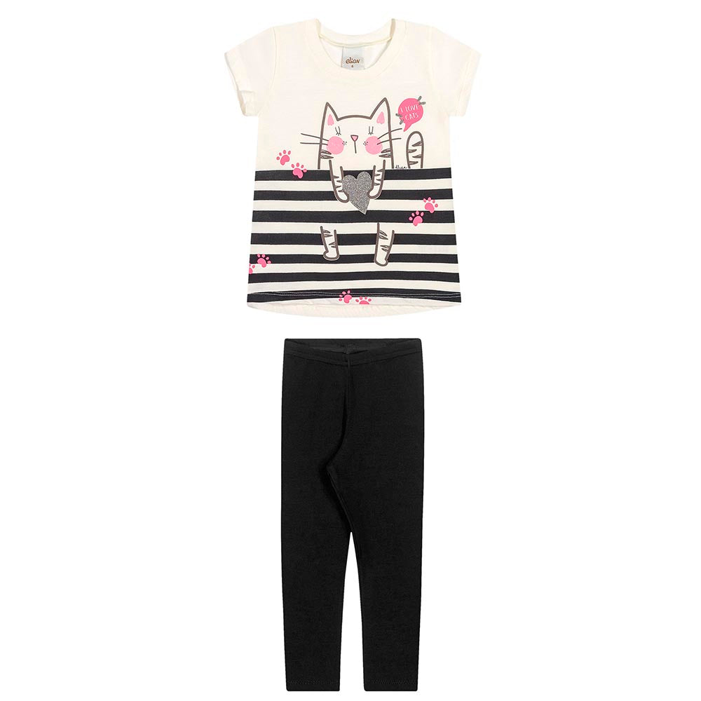 Conjunto Blusa Meia Malha I Love Cats e Legging Cotton Leve - Elian