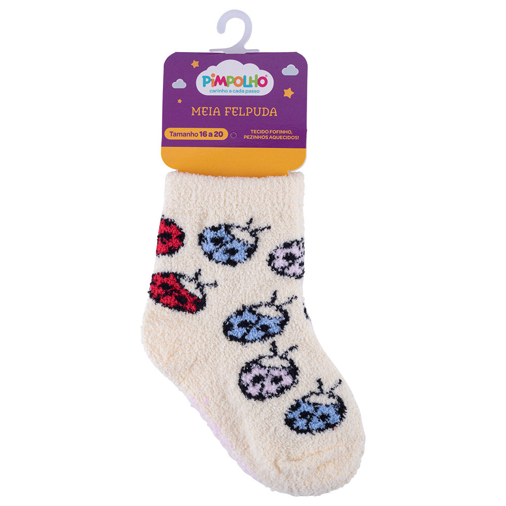 Meia Felpuda Bebê Menina 16-20 Joaninha - Pimpolho