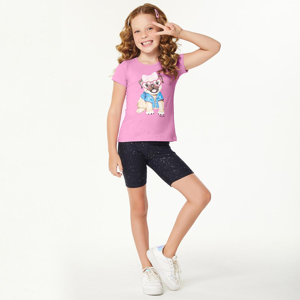Conjunto Infantil Menina Blusa e Ciclista Glitter - Kiko e Kika