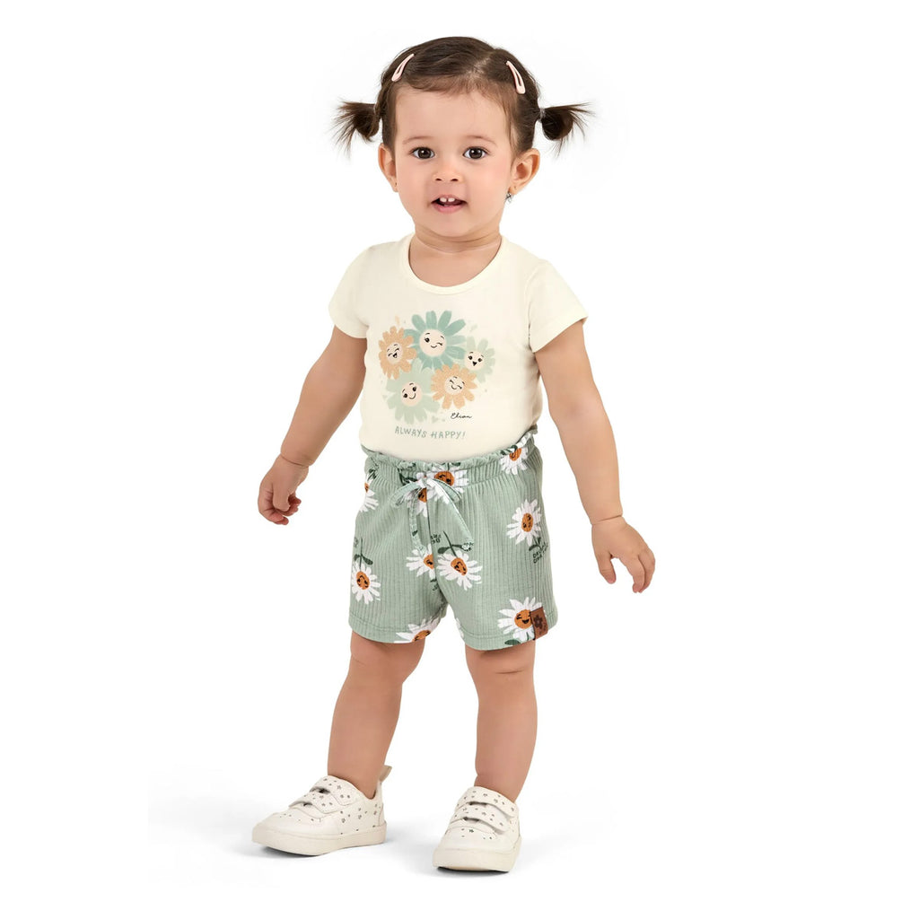 Conjunto Bebê Menina Blusa e Short Flores - Elian