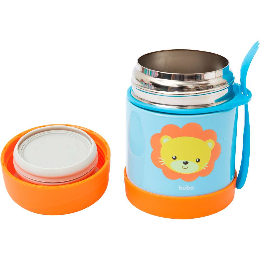 Pote Térmico Infantil Inox Com Garfo Animal Fun Leão - Buba