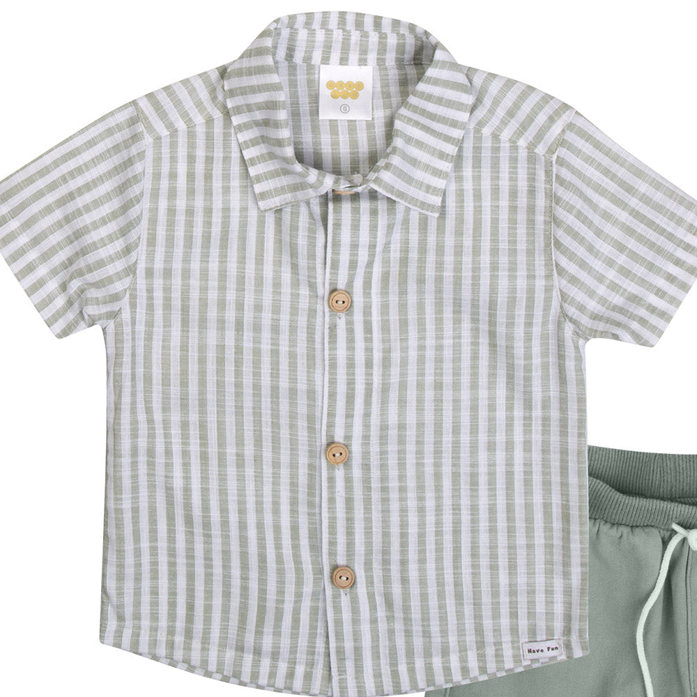 Conjunto Bebê Camisa Listrada e Bermuda Sarja - Have Fun