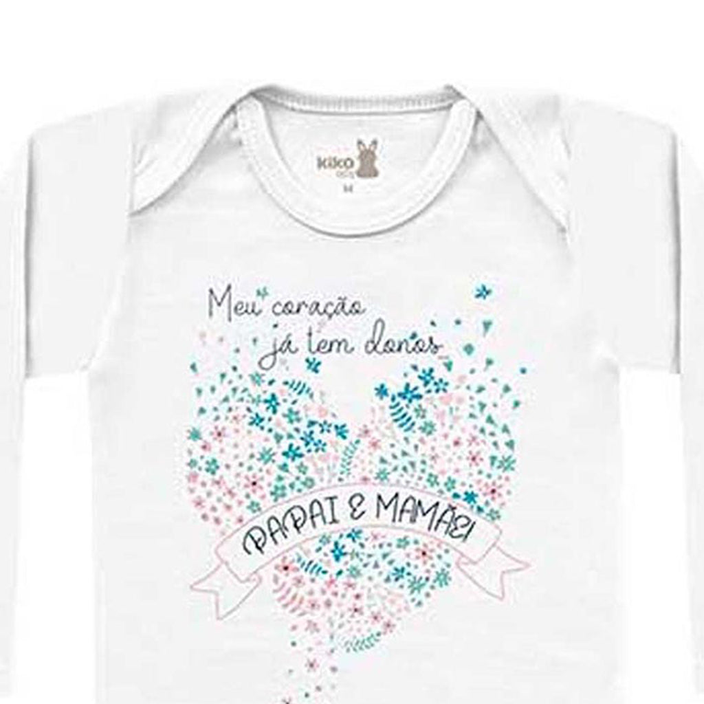 Body Manga Longa Bebê Menina Coração Papai Mamãe - Kiko Baby