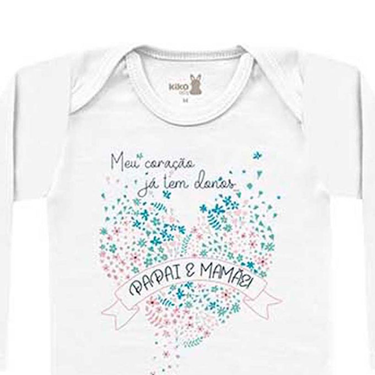 Body Manga Longa Bebê Menina Coração Papai Mamãe - Kiko Baby