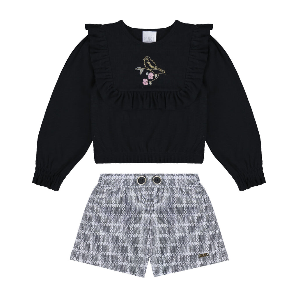 Conjunto Infantil Blusa e Short Tweed - Kiki Xodó
