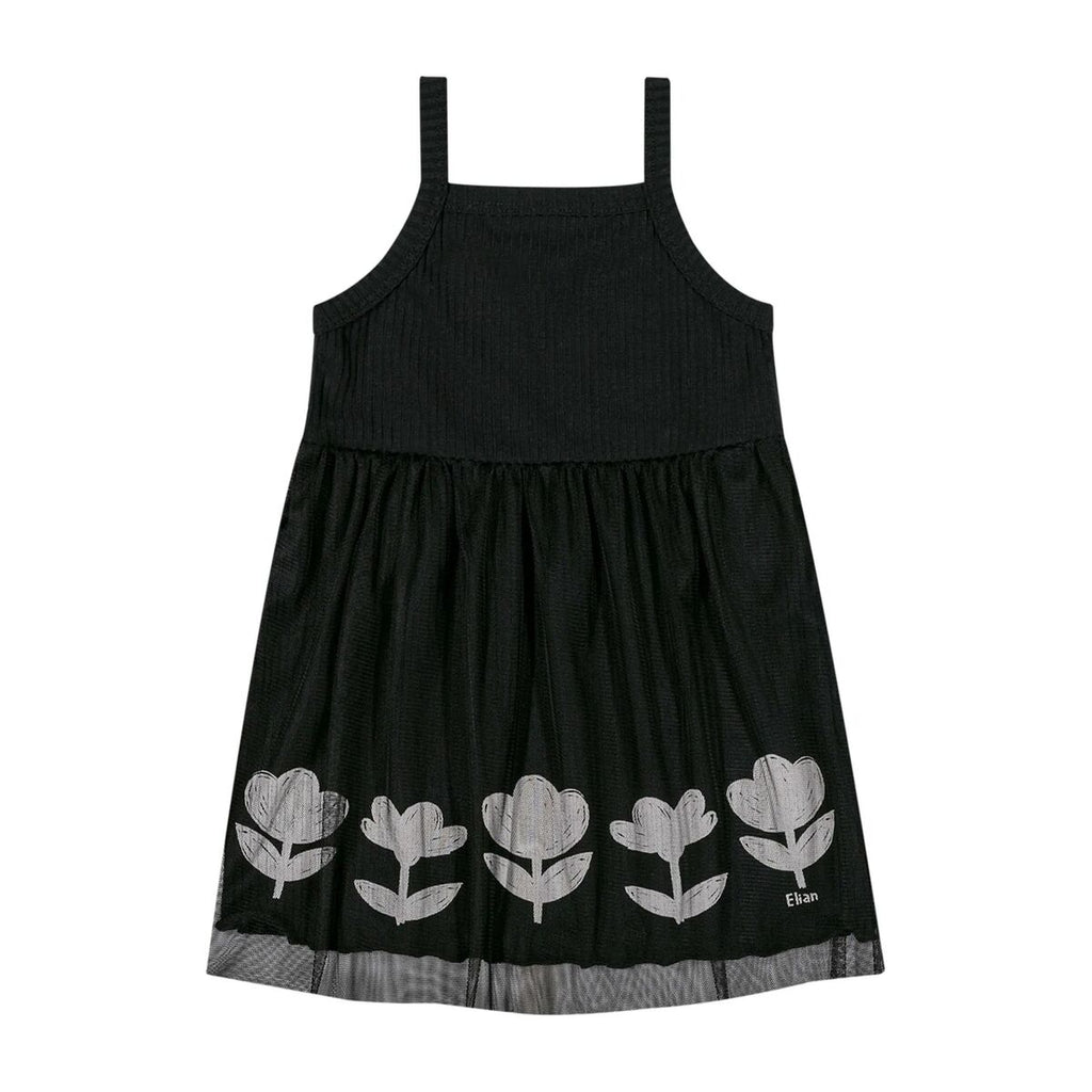 Vestido Infantil Menina Canelado Floral Com Tule - Elian