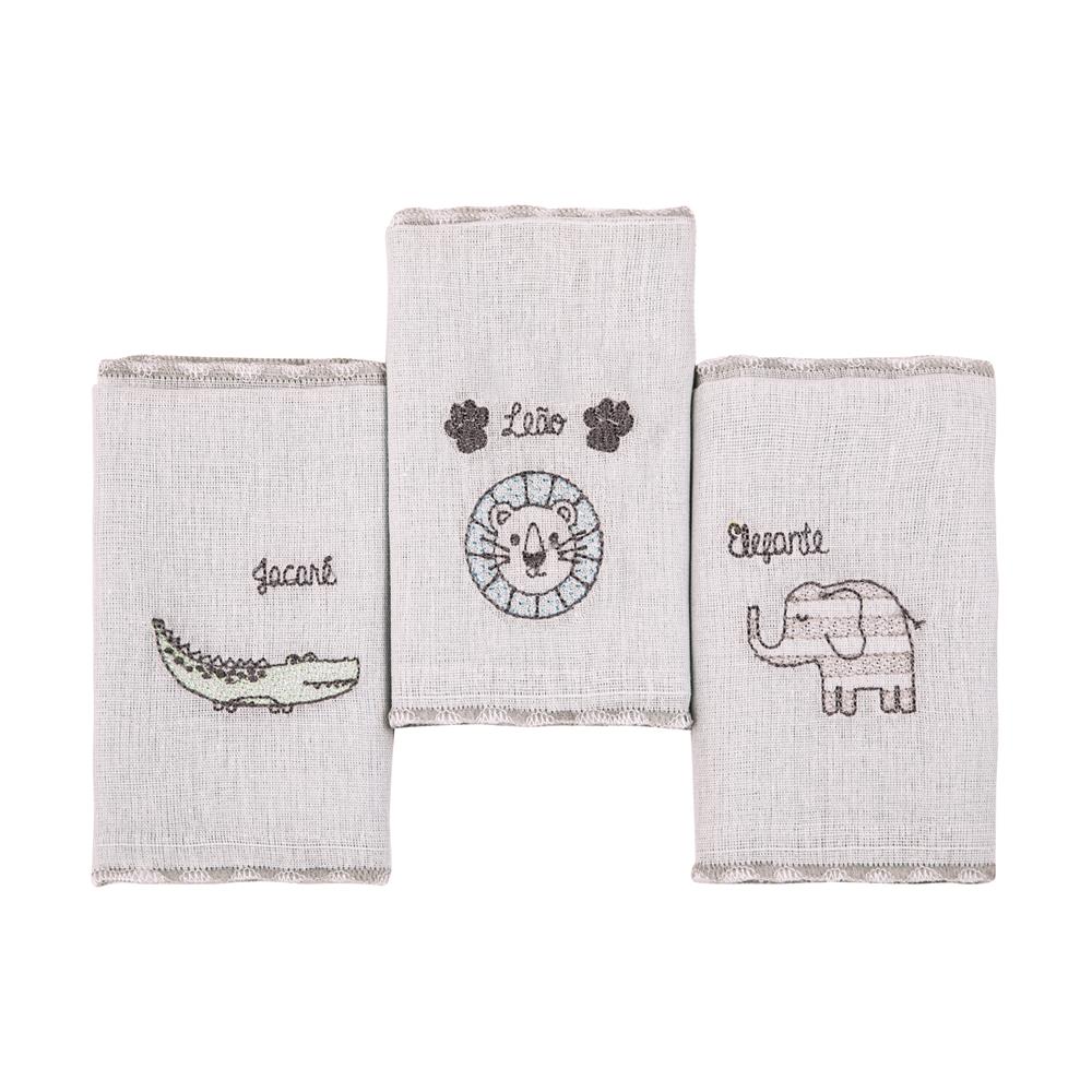 Pano de Boca Composê Bordado 38x38CM C/3 UN Selva - Papi