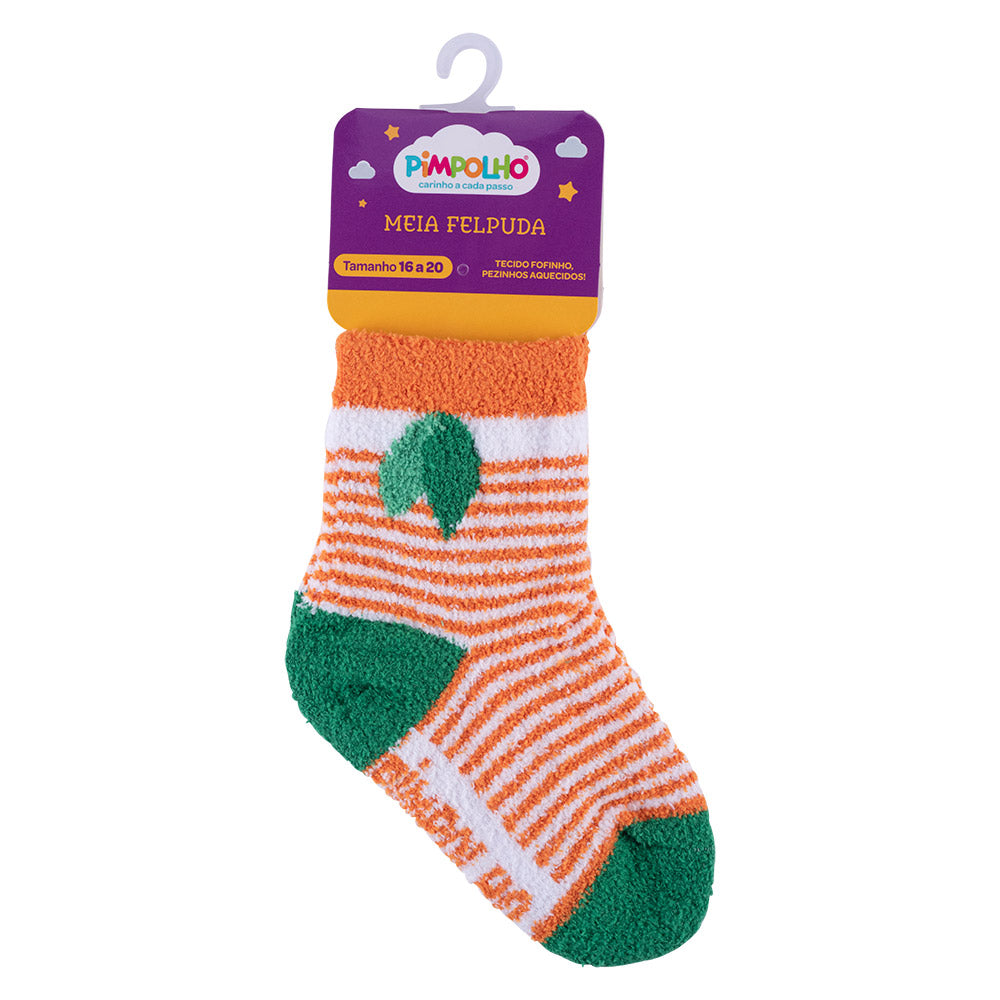 Meia Felpuda Bebê Menino 16-20 Laranja - Pimpolho