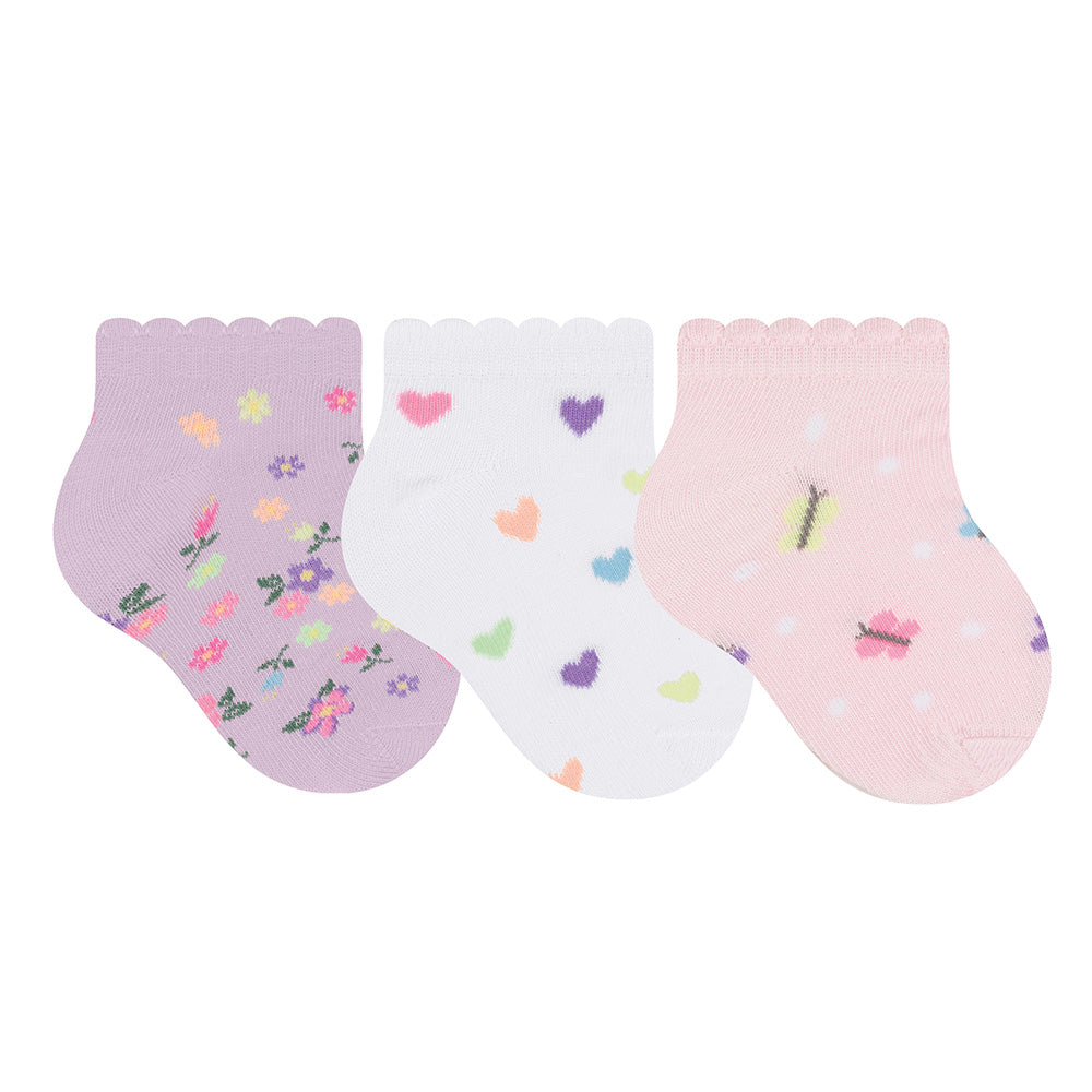 Kit 3 Pares Meia Cano Curto Bebê Menina Flores - Selene