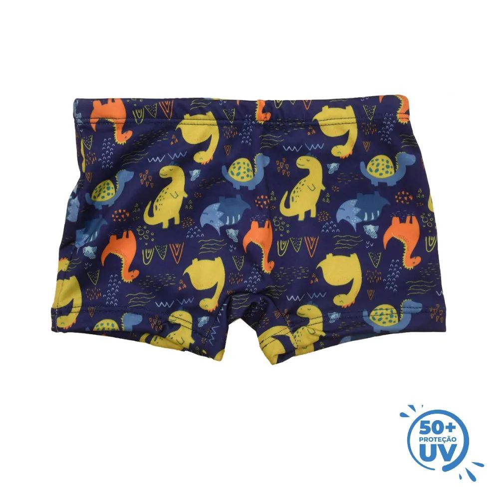Sunga Boxer Bebê Dino Com Proteção UV 50+ Marinho - Everly