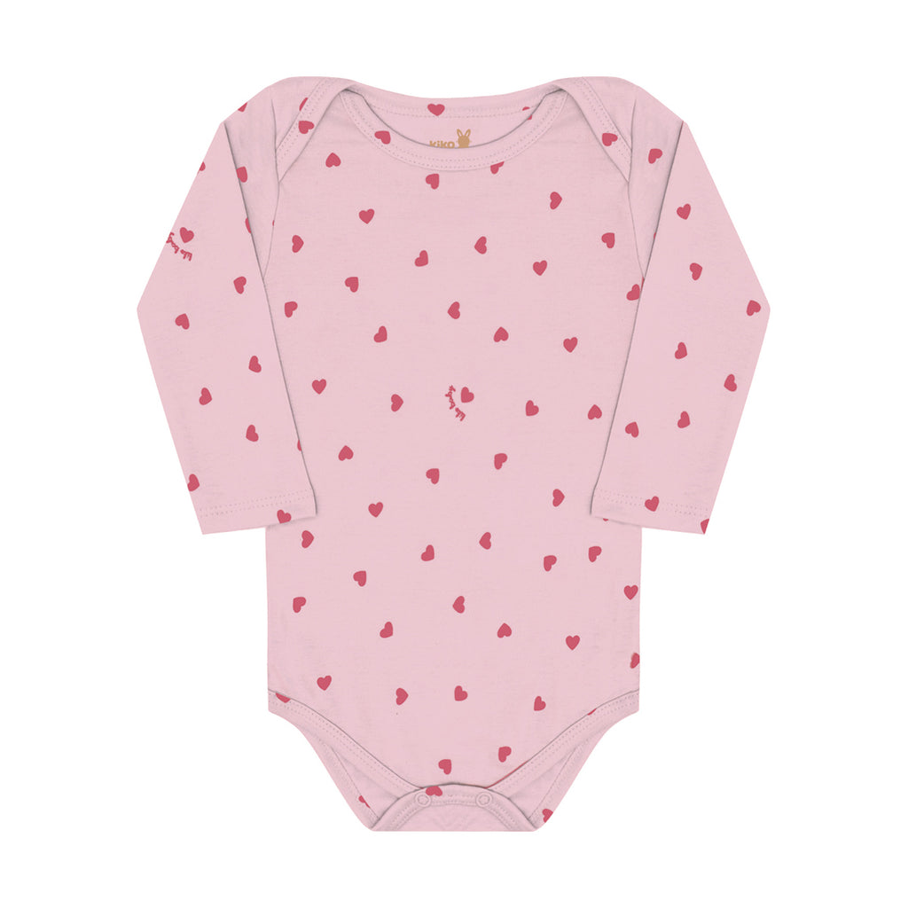Body Manga Longa Bebê Menina Corações - Kiko Baby