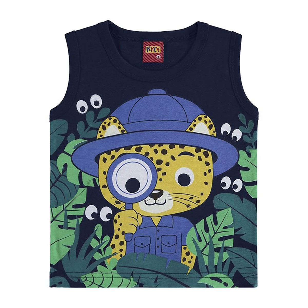 Regata Menino Estampada Tigre e Folhagens Marinho - Kyly