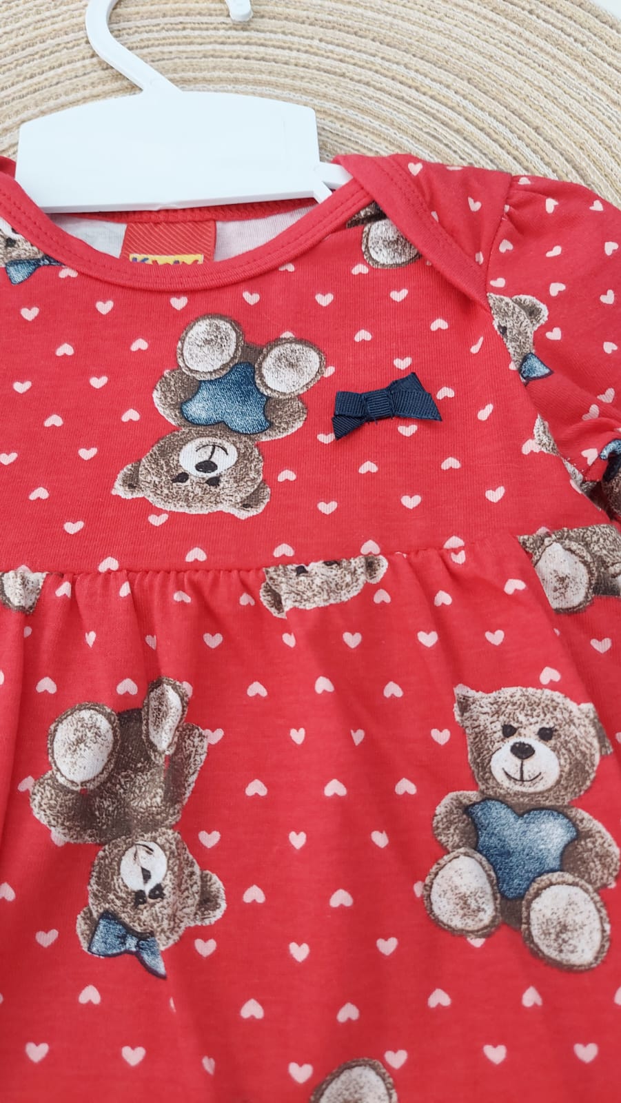 Vestido Bebê Manga Longa Ursinhos Vermelho - Kyly