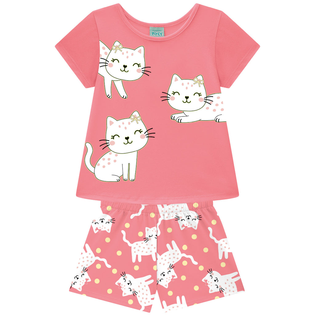 Pijama Infantil Menina Brilha no Escuro Gatinhas - Kyly